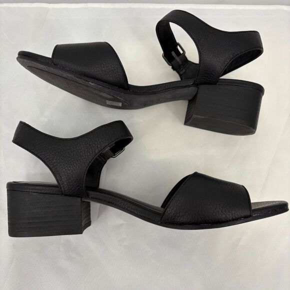 Eileen Fisher Pebbled Leather Slingback Block Heel Sandals, Sz 9.5 Black Classic - Picture 5 of 9